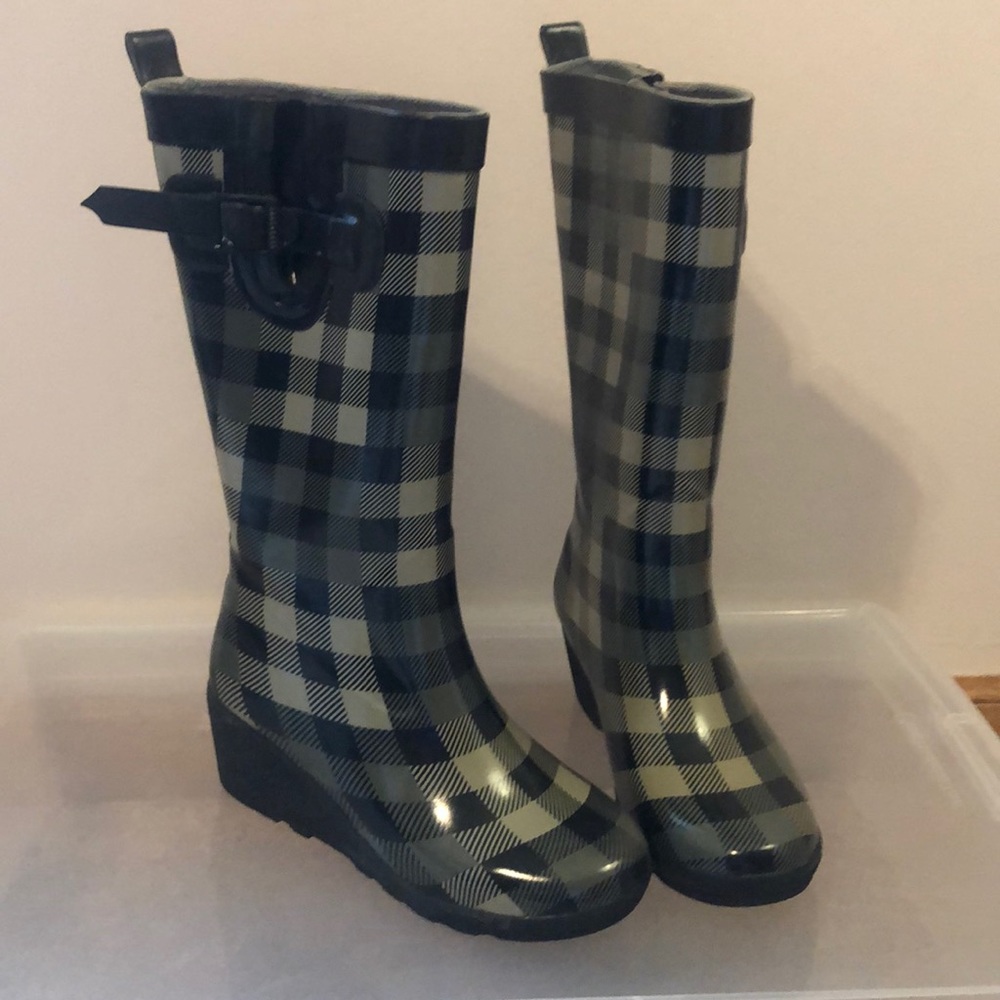 Plaid Clarks Wedge Rain Boot